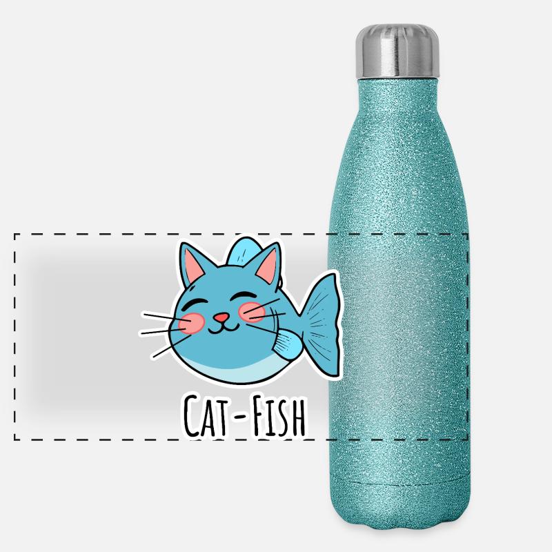 Poisson-chat - mi-chat, mi-poisson ou un poisson-chat ! Gourde isotherme panoramique pailletée 500 ml
