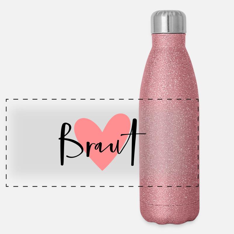 Poule partie coeur rose mariée Gourde isotherme panoramique pailletée 500 ml