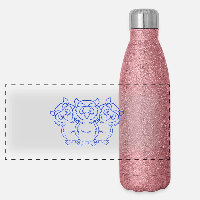 3 Eulen Team Freunde Party Crew drei Brüder Truppe Panorama Glitzer Isolierflasche 500 ml