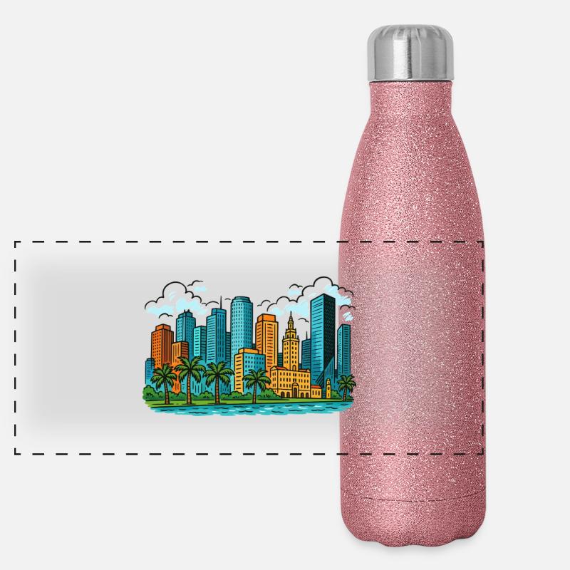 miami stadt Panorama Glitzer Isolierflasche 500 ml