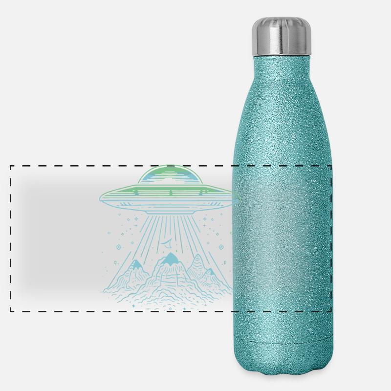 UFO Mountain Abduction - Mysterious Sci-Fi Design Panoramic Glitter Thermal Bottle 500 ml