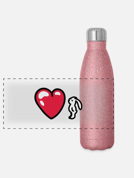 Lapin avec le coeur 3 - Gourde isotherme panoramique pailletée 500 ml - paillettes roses - Devant