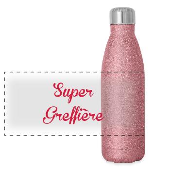 Greffier / Greffière / Loi / Tribunal / Justice - Gourde isotherme panoramique pailletée 500 ml - paillettes roses - Devant