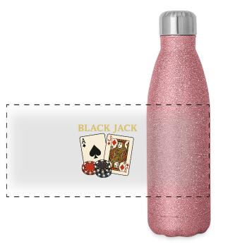 Blackjack – The Game with the Magic 21 - Panoramic Glitter Thermal Bottle 500 ml - pink glitter - Front