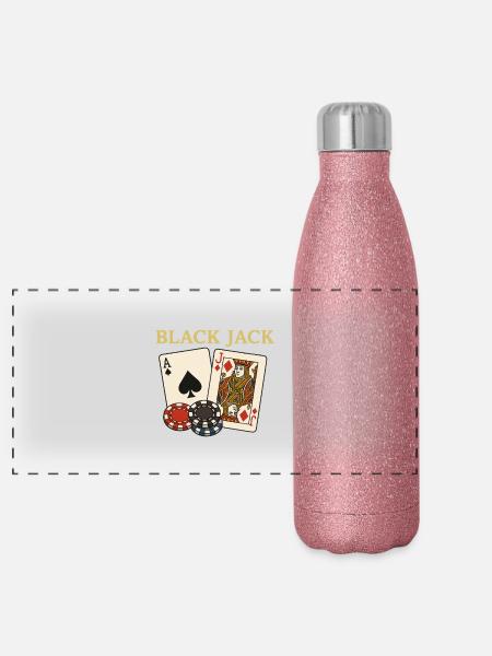 Blackjack – Das Spiel mit der magischen 21 - Panorama Glitzer Isolierflasche 500 ml - Pink Glitzer - Vorne
