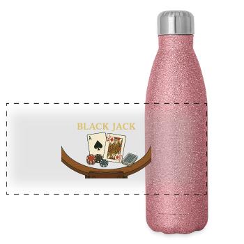 Blackjack – The Game with the Magic 21 - Panoramic Glitter Thermal Bottle 500 ml - pink glitter - Front