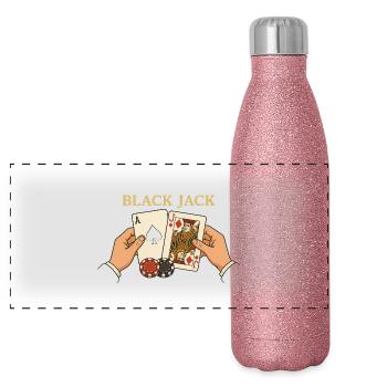 Blackjack – The Game with the Magic 21 - Panoramic Glitter Thermal Bottle 500 ml - pink glitter - Front