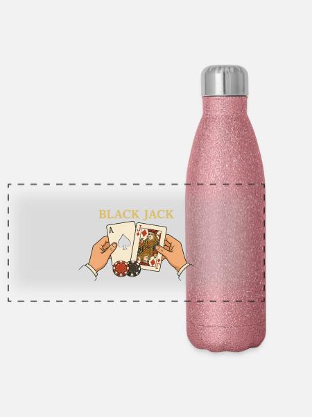 Blackjack – Das Spiel mit der magischen 21 - Panorama Glitzer Isolierflasche 500 ml - Pink Glitzer - Vorne