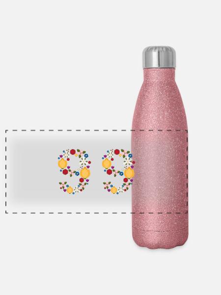 Fleurs 99 - Gourde isotherme panoramique pailletée 500 ml - paillettes roses - Devant