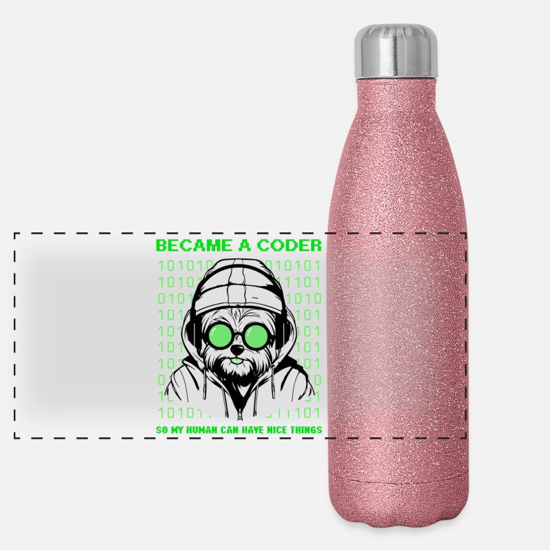 Became a Coder – Hacker Dog Binary Look Panorama Glitzer Isolierflasche 500 ml