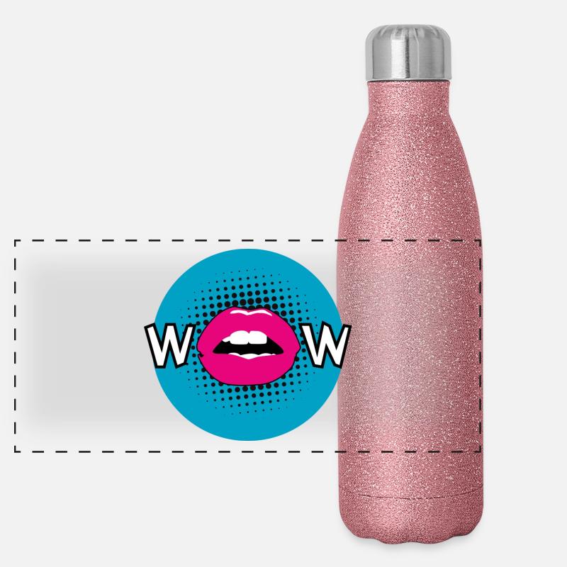 Pop Art / Graphic Novel: WOW - bouche, lèvres, moue Gourde isotherme panoramique pailletée 500 ml