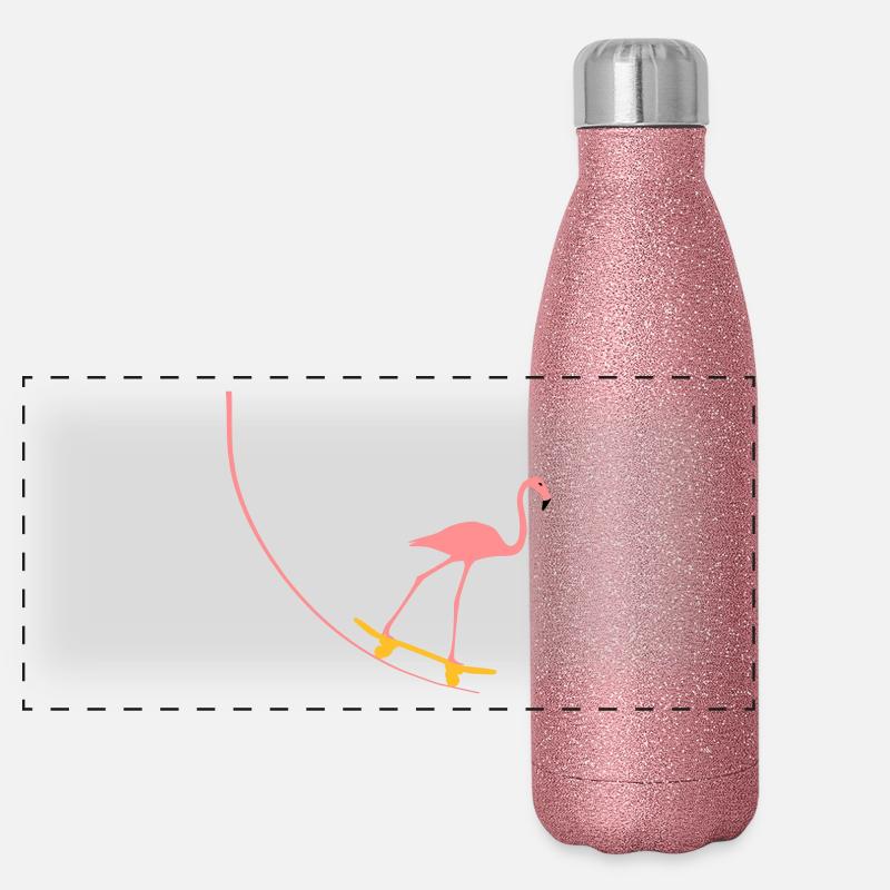 Flamingo sur planche à roulettes Gourde isotherme panoramique pailletée 500 ml