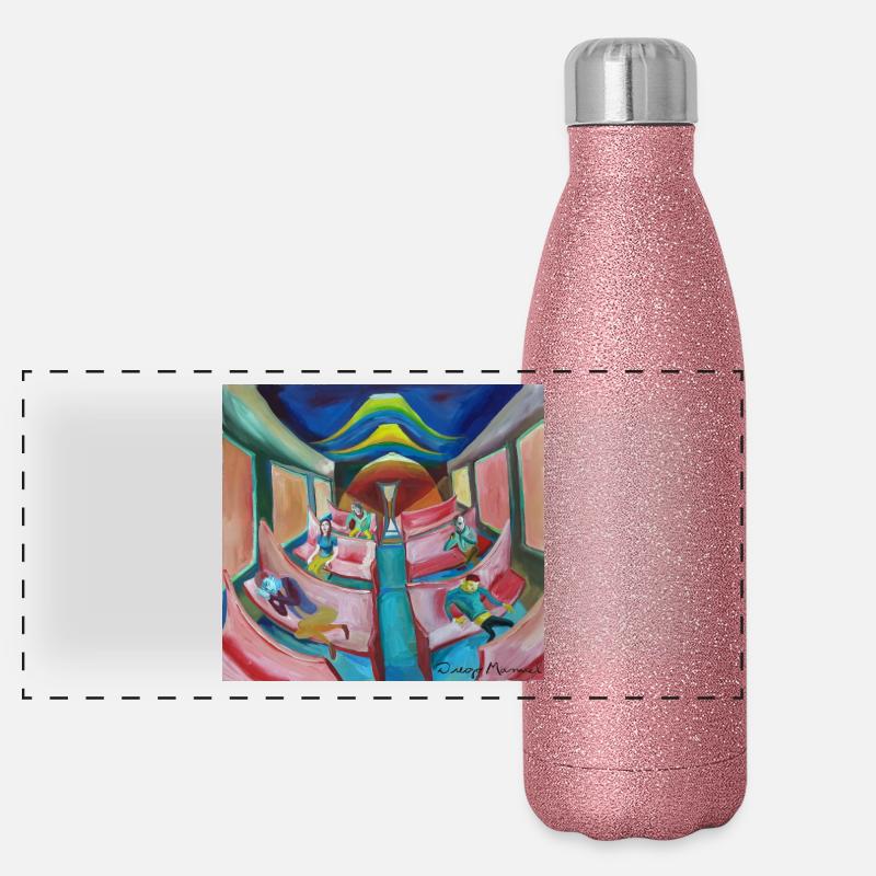 train at night 3 Panoramic Glitter Thermal Bottle 500 ml