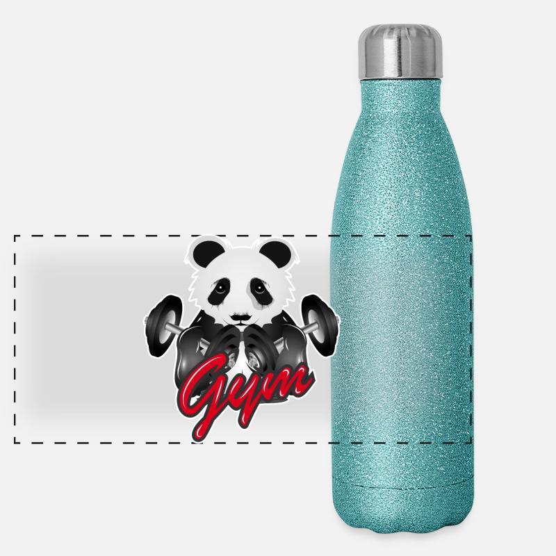 Bodybuilder Panda ours avec haltère dans le gymnase Gourde isotherme panoramique pailletée 500 ml