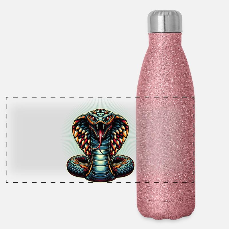 dynamic and colorful Cobra snake motif Panoramic Glitter Thermal Bottle 500 ml