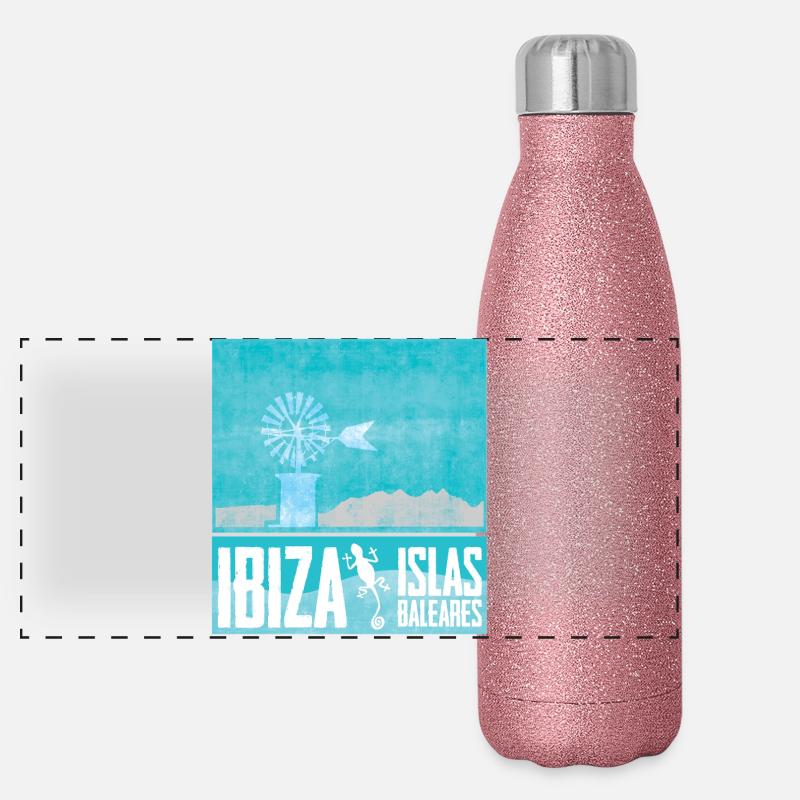 Ibiza Windmühlen Design Panorama Glitzer Isolierflasche 500 ml