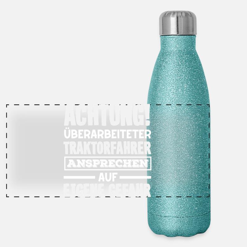 Achtung überarbeiteter Traktorfahrer Panorama Glitzer Isolierflasche 500 ml