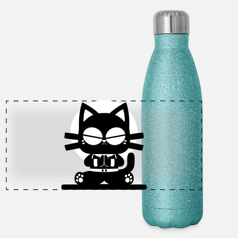 Zen Katze Meditation Minimal Design Panorama Glitzer Isolierflasche 500 ml