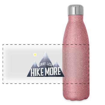 "Sorge weniger Wandern mehr" Wanderer T-Shirt - Panorama Glitzer Isolierflasche 500 ml - Pink Glitzer - Vorne