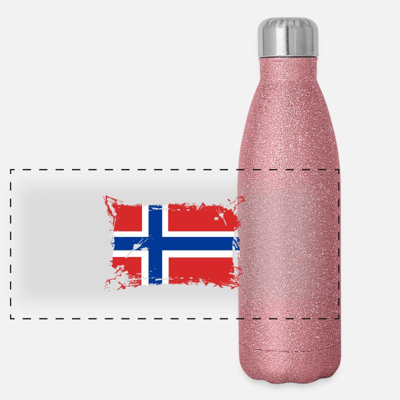 Flagge Norwegen / Norway Panorama Glitzer Isolierflasche 500 ml