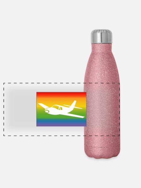 Airplane Rainbow - Panoramic Glitter Thermal Bottle 500 ml - pink glitter - Front