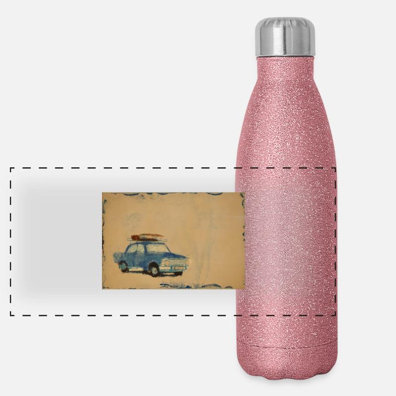 Auto im Schnee mit Gepäck Panorama Glitzer Isolierflasche 500 ml