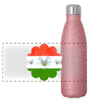 Drapeau de la Hongrie Drapeau hongrois - Gourde isotherme panoramique pailletée 500 ml - paillettes roses - Devant