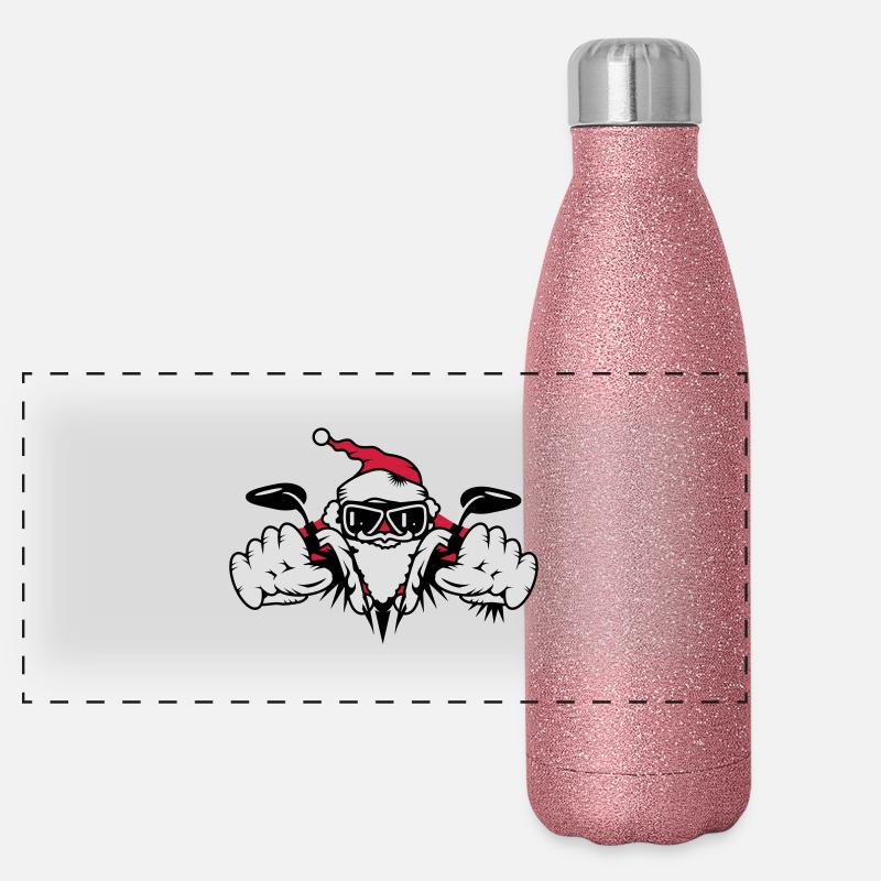 Père Noël sur moto Gourde isotherme panoramique pailletée 500 ml