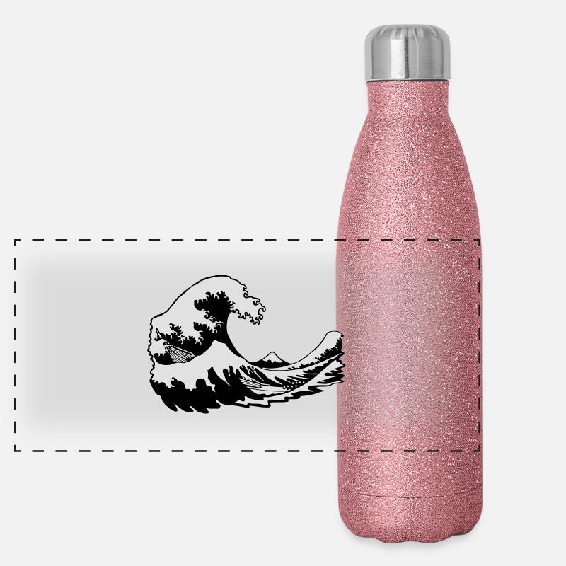 wave Fuji print wave manga japon hokusai Panoramic Glitter Thermal Bottle 500 ml