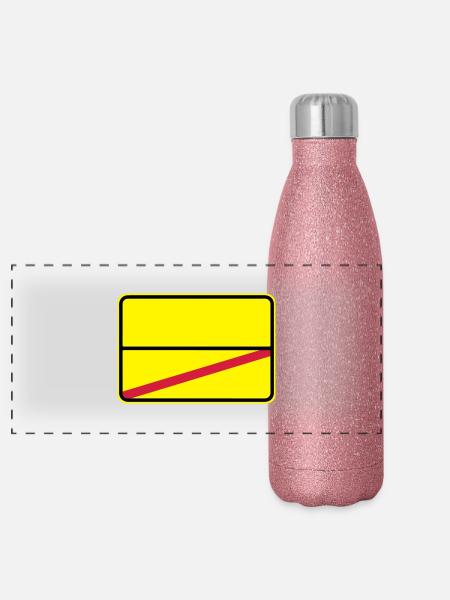 Traffic sign to be personalized with your text - Panoramic Glitter Thermal Bottle 500 ml - pink glitter - Front