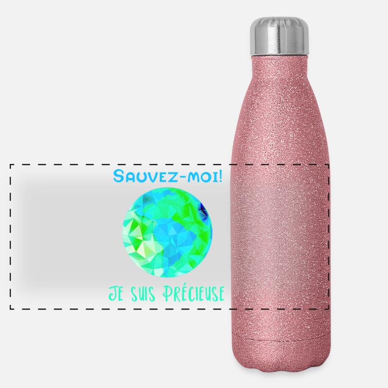 Globe Géométrique Bleu Vert Sauvez moi! Gourde isotherme panoramique pailletée 500 ml