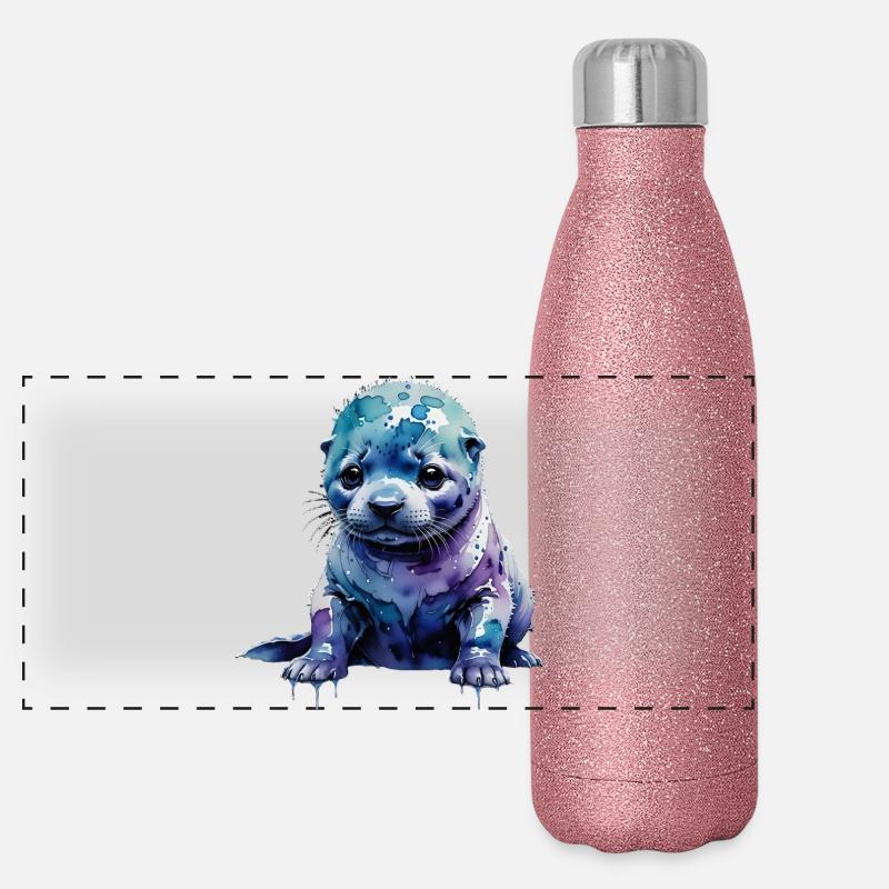 Loutre de phoque aquarelle Gourde isotherme panoramique pailletée 500 ml