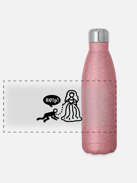 Marié - aide - Gourde isotherme panoramique pailletée 500 ml - paillettes roses - Devant