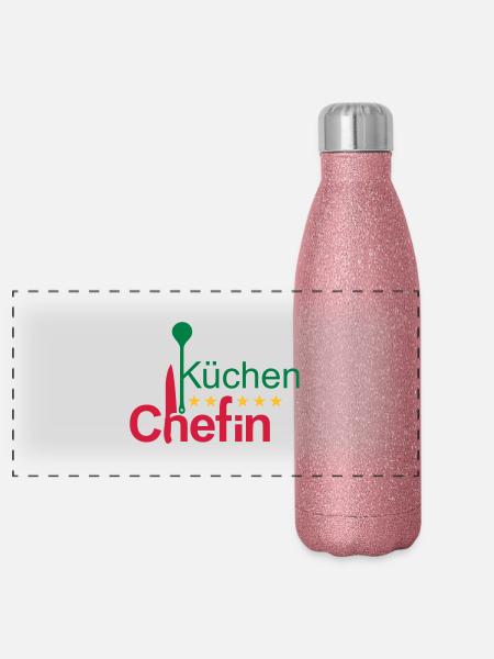 Küchenchefin - Panorama Glitzer Isolierflasche 500 ml - Pink Glitzer