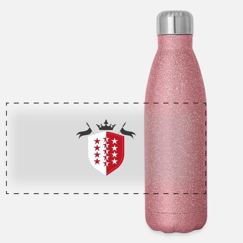 Drapeau du Valais avec couronne et drapeaux Gourde isotherme panoramique pailletée 500 ml