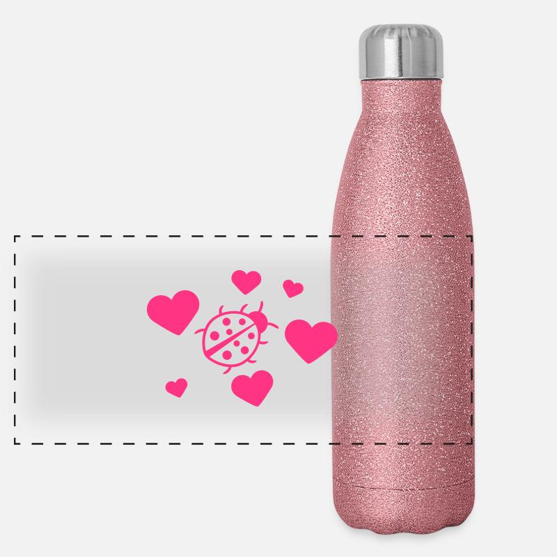 Kleiner Marienkäfer Herz Liebe Muster Panorama Glitzer Isolierflasche 500 ml