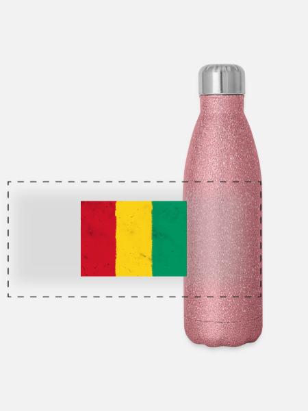 Drapeau de la Guinée – La puissance de l’Afrique - Gourde isotherme panoramique pailletée 500 ml - paillettes roses - Devant