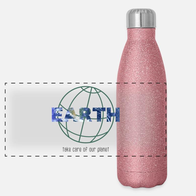 Planet lines earth lettering environment gift idea Panoramic Glitter Thermal Bottle 500 ml