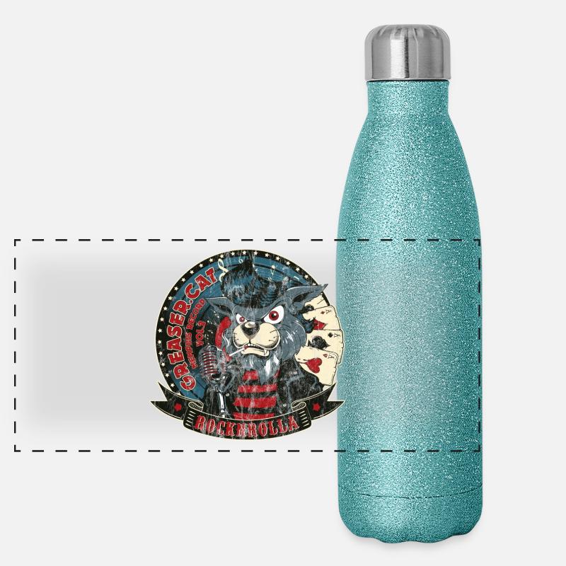 CHANT gueule de bois drôle de chat Rockabilly cadeau Gourde isotherme panoramique pailletée 500 ml