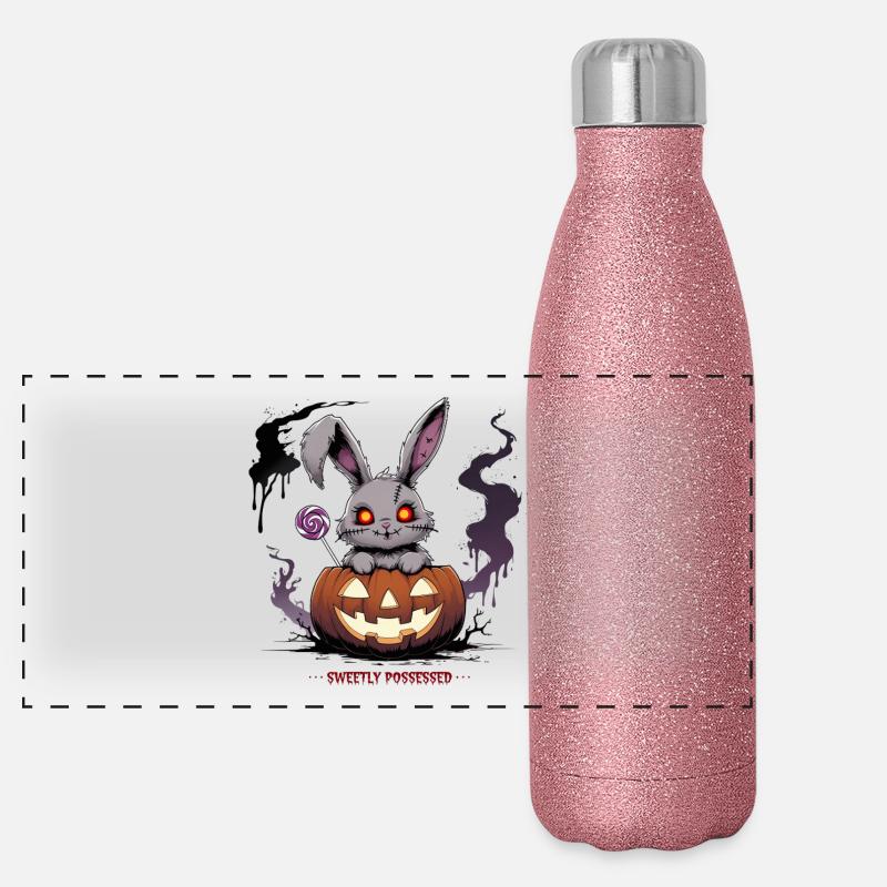 Besessen süß – Gruselhase im Kürbis Panorama Glitzer Isolierflasche 500 ml