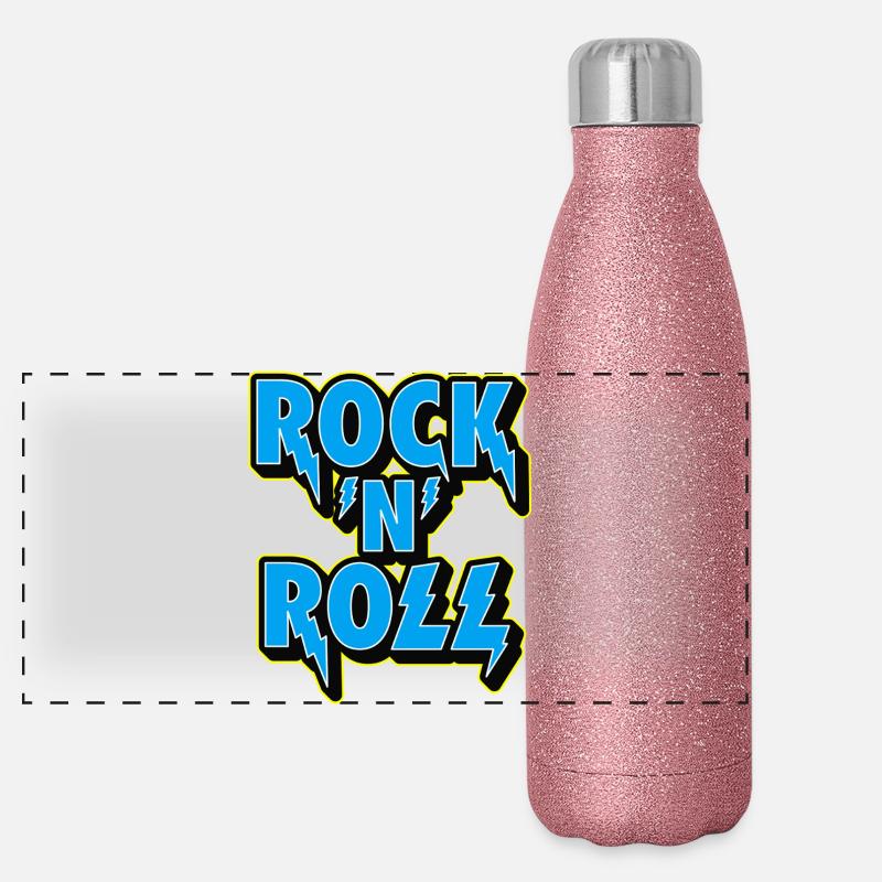 Rock 'n' Roll typografisches 3D-Logo Panorama Glitzer Isolierflasche 500 ml