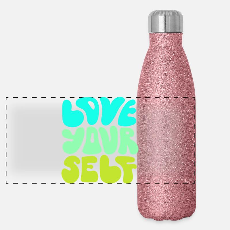 Love Yourself Positive Self Love Quote Design - Panoramic Glitter Thermal Bottle 500 ml - pink glitter