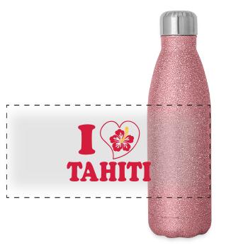 I Love Tahiti - Gourde isotherme panoramique pailletée 500 ml - paillettes roses - Devant