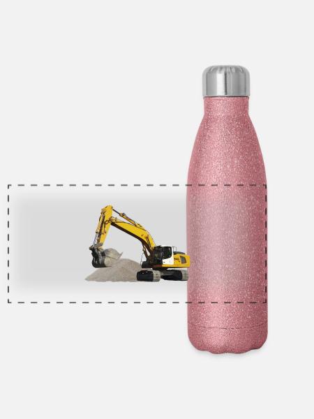 Excavator - Panoramic Glitter Thermal Bottle 500 ml - pink glitter - Front