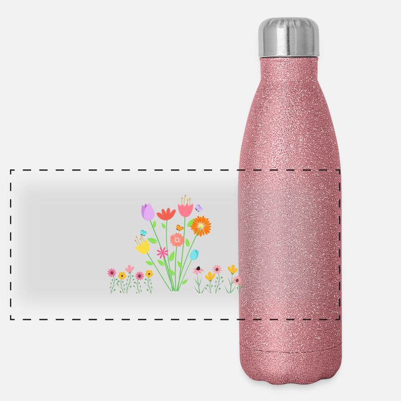 Flowers - Panorama Glitzer Isolierflasche 500 ml - Pink Glitzer