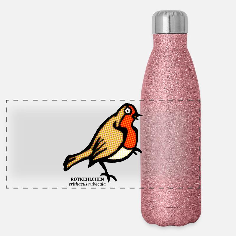 Rotkehlchen Erithacus rubecula Garten Vogel Party Panorama Glitzer Isolierflasche 500 ml