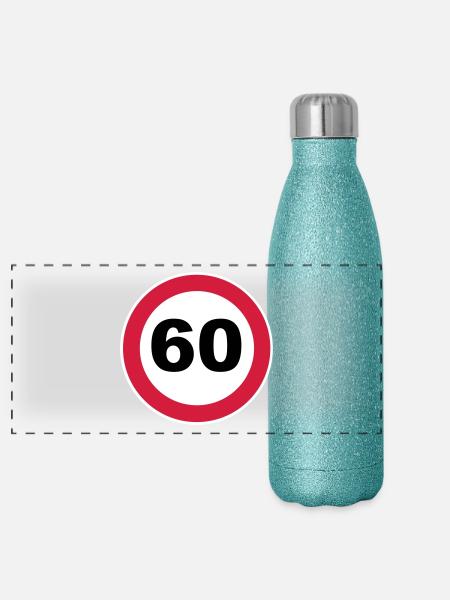 60. Geburtstag - Panorama Glitzer Isolierflasche 500 ml - Blau Glitzer - Vorne