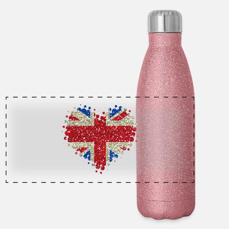 I Love Great Britain - England Union Jack Panoramic Glitter Thermal Bottle 500 ml