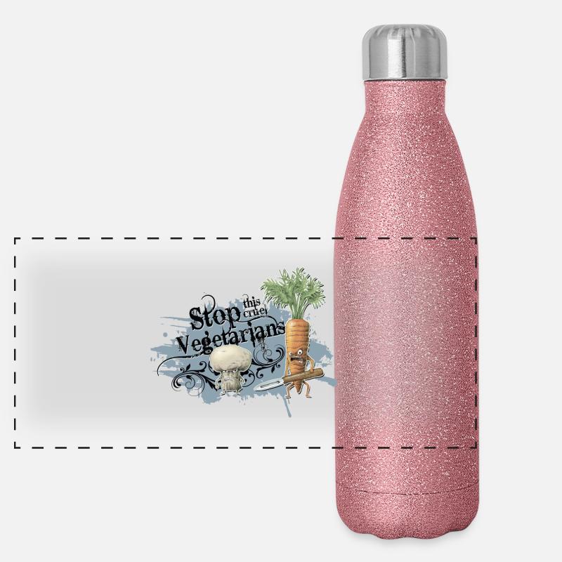 shirt motiv gemüse stop vegetarians blaugrau Panorama Glitzer Isolierflasche 500 ml