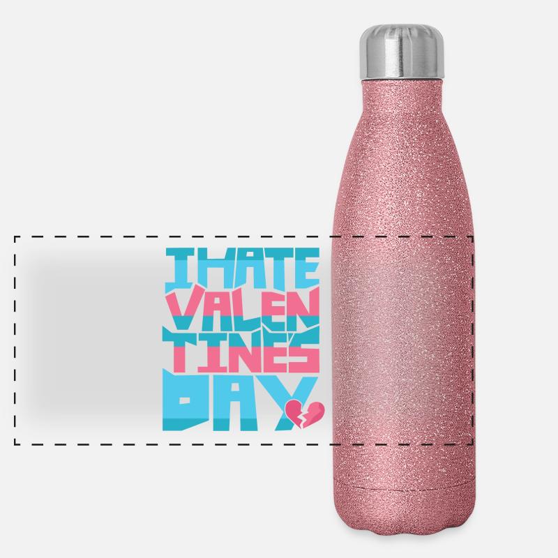 i hate valentines day Panorama Glitzer Isolierflasche 500 ml